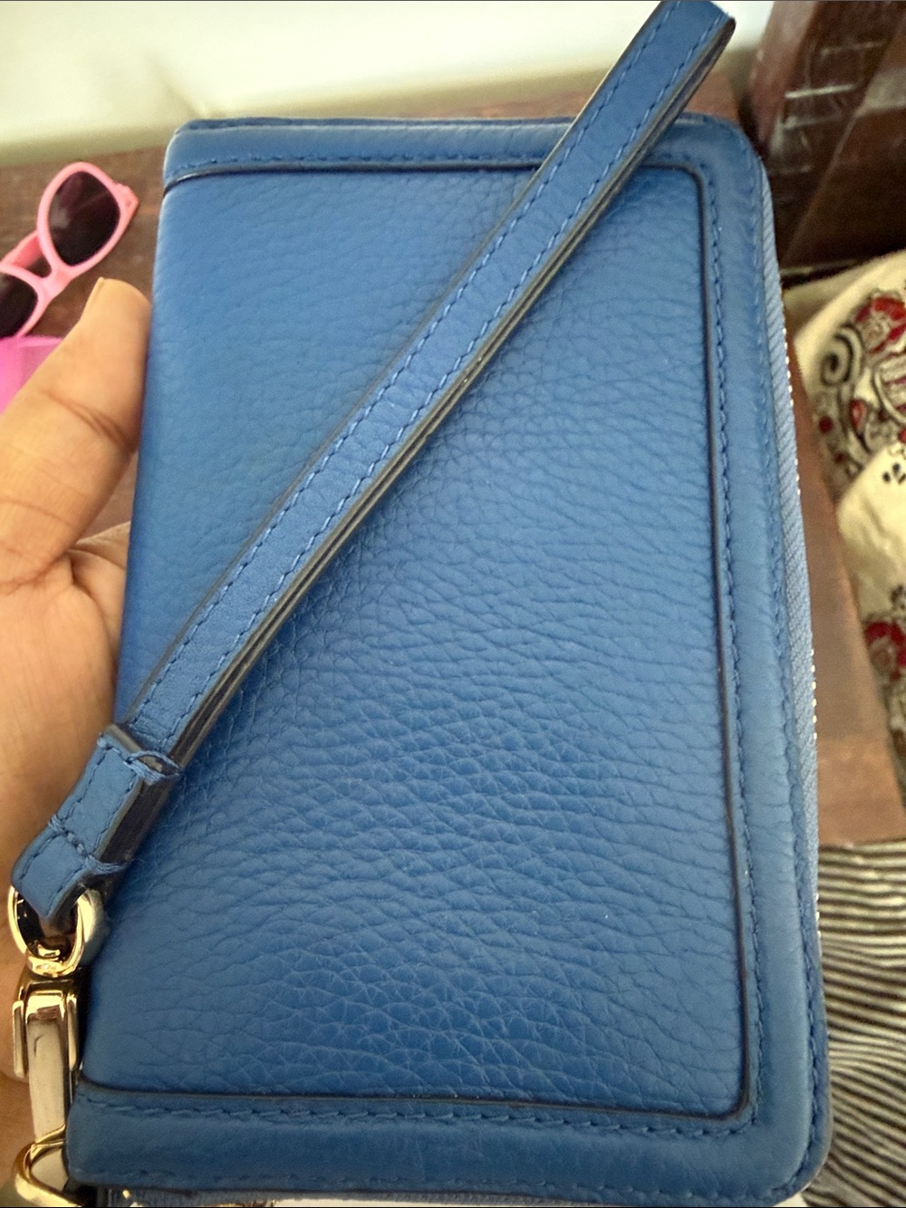 Tory Burch Royal Blue Pebbled Leather Wristlet - Picture 8 of 15